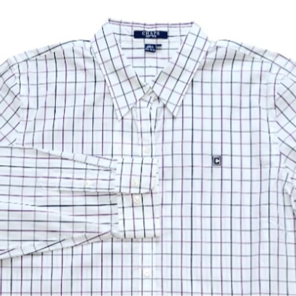 NWT Chaps Ralph Lauren White Purple Windowpane Plaid Button Up Shirt XL Preppy